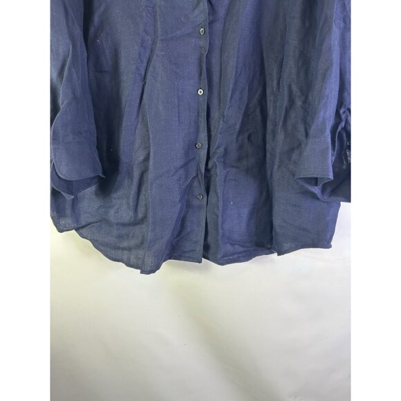 Lauren Ralph Lauren Linen Button Front Shirt Navy Blue - Picture 4 of 6
